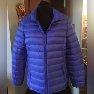 Bright Cobalt Blue Attention Zip Front Down Puffer Jacket Size Large NWOT